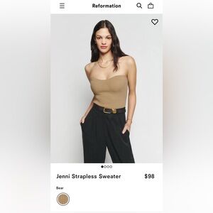 Reformation Jenni Strapless Sweater in “bear”